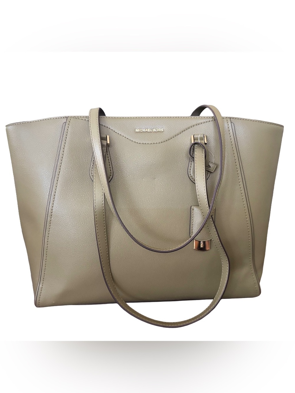 Michael Kors Olive-Taupe Pebbled Leather Tote with Gold Hardware